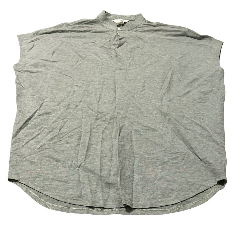 Club Monaco Band Collar Tunic Top Green M Medium Short Sleeve Button Front